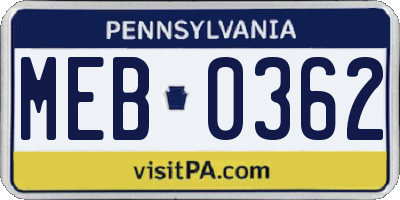 PA license plate MEB0362