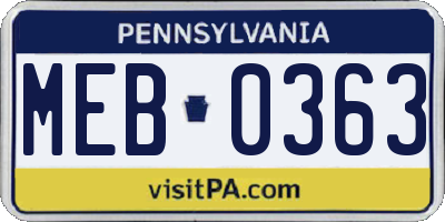 PA license plate MEB0363