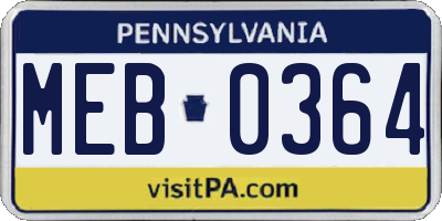 PA license plate MEB0364