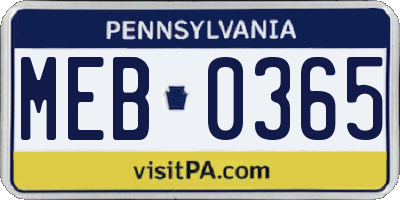 PA license plate MEB0365