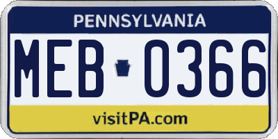 PA license plate MEB0366