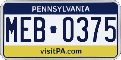 PA license plate MEB0375