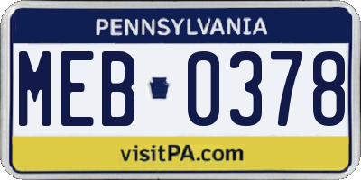 PA license plate MEB0378
