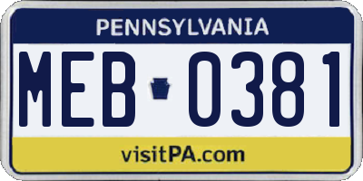 PA license plate MEB0381