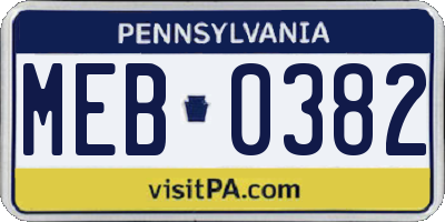 PA license plate MEB0382