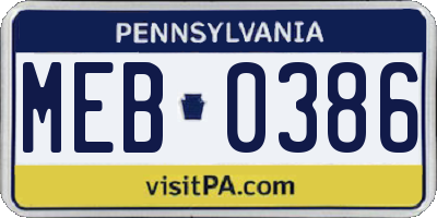 PA license plate MEB0386