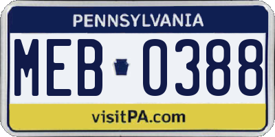 PA license plate MEB0388