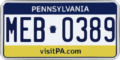 PA license plate MEB0389