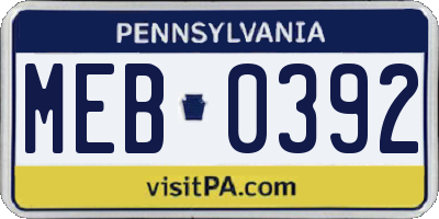 PA license plate MEB0392