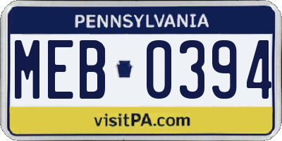 PA license plate MEB0394