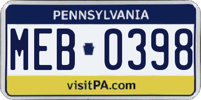 PA license plate MEB0398
