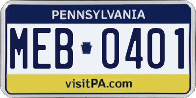 PA license plate MEB0401