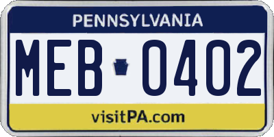 PA license plate MEB0402