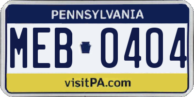 PA license plate MEB0404
