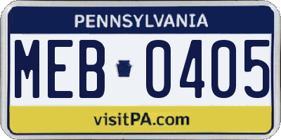 PA license plate MEB0405