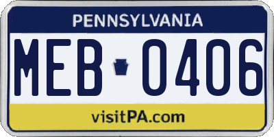 PA license plate MEB0406