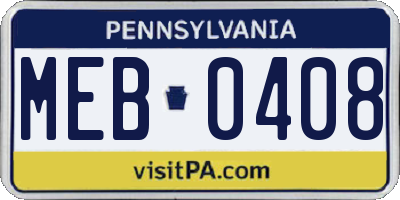 PA license plate MEB0408