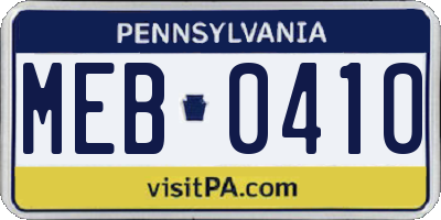 PA license plate MEB0410
