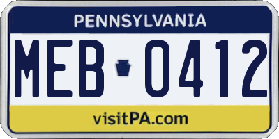 PA license plate MEB0412