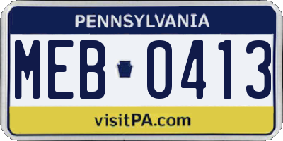 PA license plate MEB0413