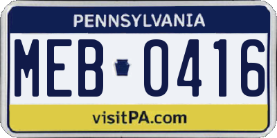 PA license plate MEB0416