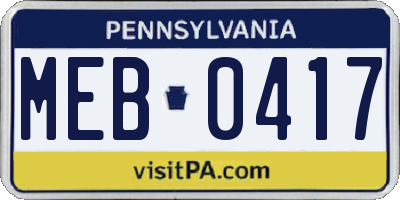 PA license plate MEB0417
