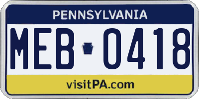 PA license plate MEB0418