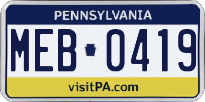 PA license plate MEB0419