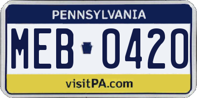 PA license plate MEB0420