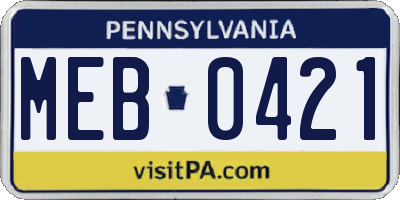 PA license plate MEB0421