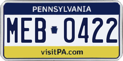 PA license plate MEB0422