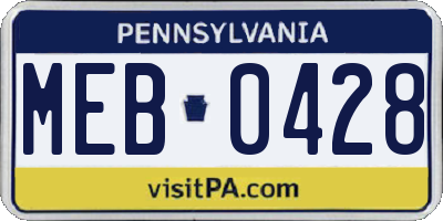 PA license plate MEB0428