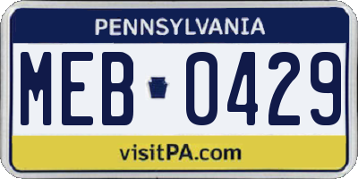 PA license plate MEB0429