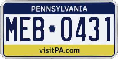 PA license plate MEB0431