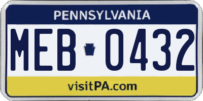 PA license plate MEB0432