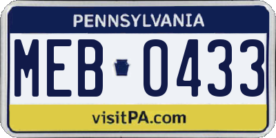 PA license plate MEB0433