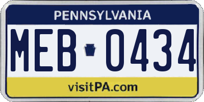 PA license plate MEB0434
