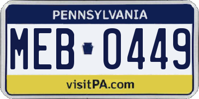 PA license plate MEB0449