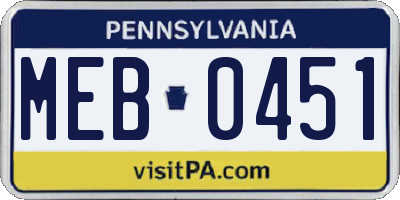 PA license plate MEB0451