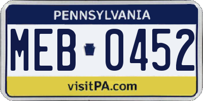 PA license plate MEB0452