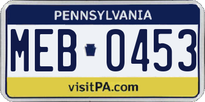 PA license plate MEB0453