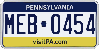 PA license plate MEB0454