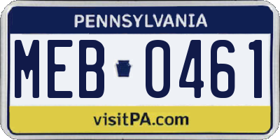 PA license plate MEB0461