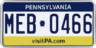 PA license plate MEB0466