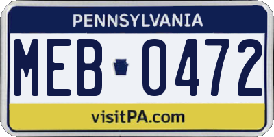 PA license plate MEB0472