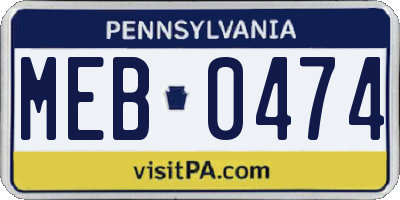 PA license plate MEB0474