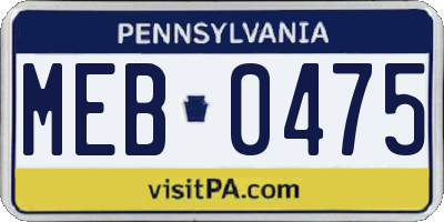 PA license plate MEB0475