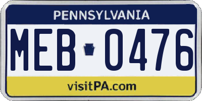 PA license plate MEB0476