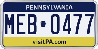 PA license plate MEB0477