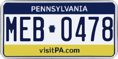 PA license plate MEB0478